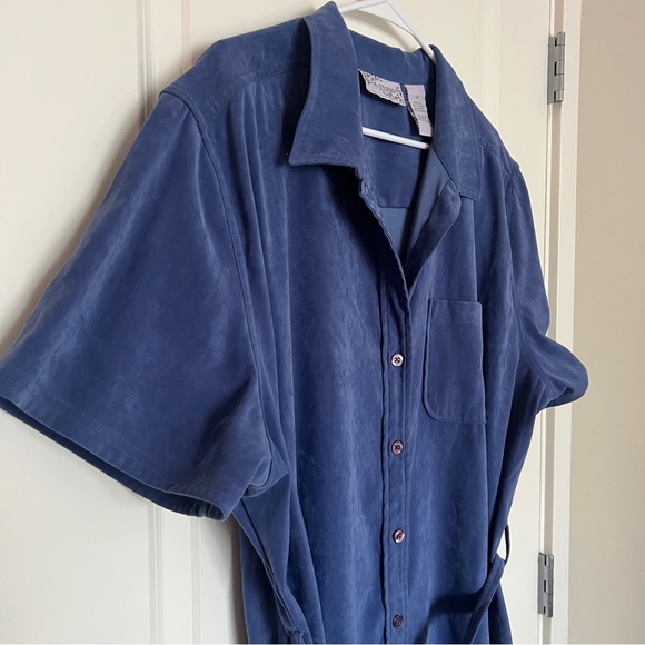 Vintage Blue Short Sleeve Button-Up Belted Maxi Dress Size 3X - Picture 4 of 7